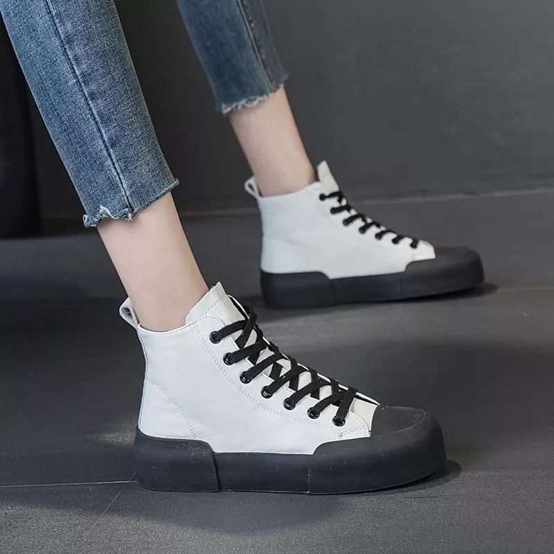 真皮高筒休閒鞋DANDT時尚牛皮繫帶高筒休閒鞋（24 DEC TA）同風格請在賣場搜尋-歐美女鞋