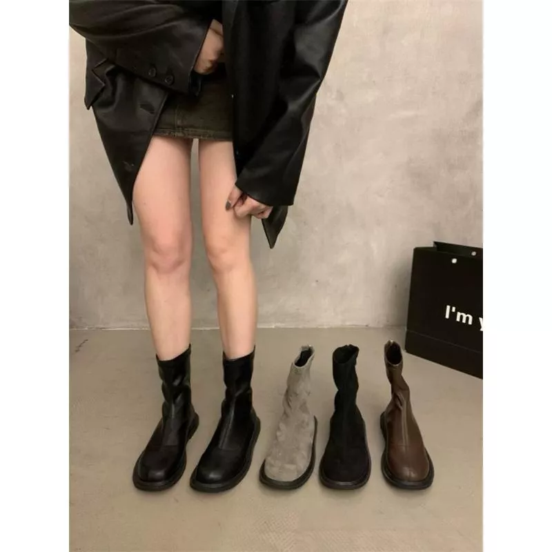 真皮短靴DANDT時尚牛皮港風圓頭後拉鍊短靴（24 DEC TA）同風格請在賣場搜尋-歐美女鞋