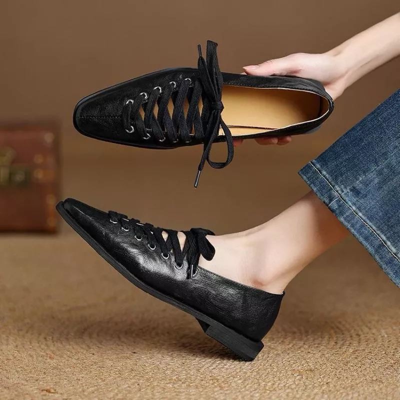 真皮平底鞋DANDT時尚羊皮交叉繫帶復古芭蕾舞平底鞋（25 JAN LON）同風格請在賣場搜尋-歐美女鞋