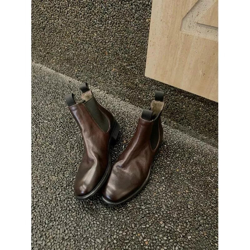 真皮短靴DANDT時尚真皮皺折雀兒喜鬆緊短靴（24 DEC TA）同風格請在賣場搜尋-歐美女鞋