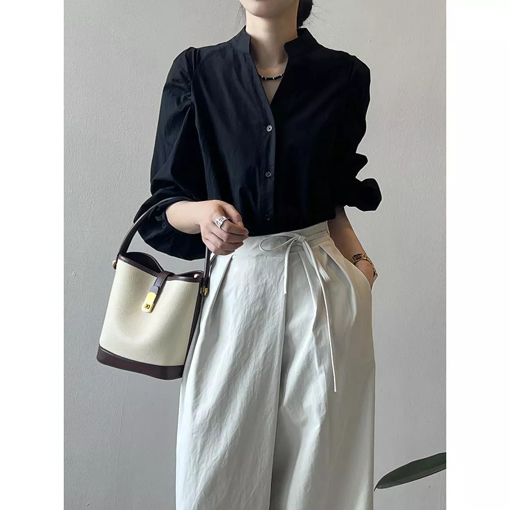 DANDT法式氣質立領襯衫女 春季新款褶皺泡泡袖娃娃衫襯衣82127(25 FEB Ian) 歐美服飾