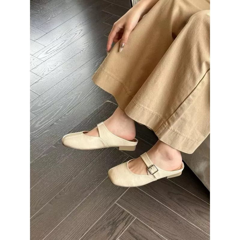 低跟半拖DANDT潮流後空一字帶低跟方頭半拖涼鞋（25 MAR WXY 1707-9）同風格請在賣場搜尋華流女鞋