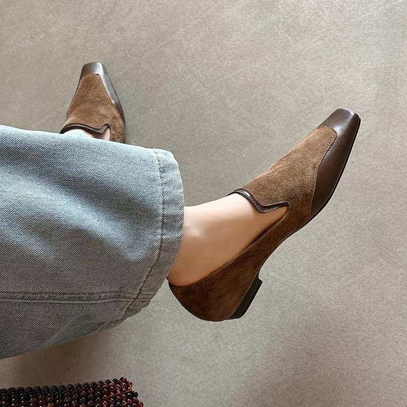 真皮紳士鞋DANDT時尚牛皮羊反絨方頭低跟通勤鞋（25 FEB LON）同風格請在賣場搜尋歐美女鞋