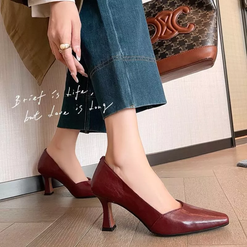 真皮高跟鞋DANDT時尚抓羊紋羊皮小方頭氣質高跟鞋（25 FEB LON）同風格請在賣場搜尋-歐美女鞋