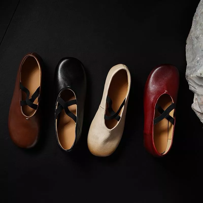 真皮單鞋DANDT時尚水洗牛皮交叉帶芭蕾舞圓頭平底鞋（25 APR LON）同風格請在賣場搜尋-歐美女鞋