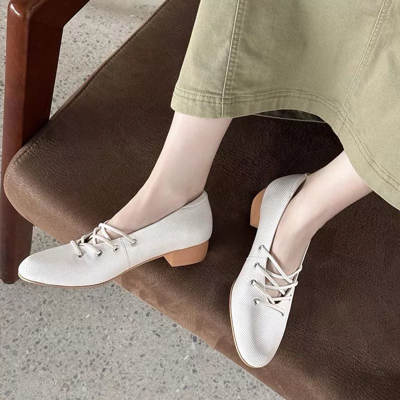 真皮單鞋DANDT時尚壓花羊皮法式復古交叉帶低跟鞋（25 APR LON）同風格請在賣場搜尋-歐美女鞋