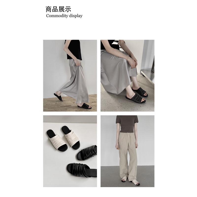 真皮拖鞋DANDT時尚羊皮舒適皺摺平底涼拖鞋（25 APR LON）同風格請在賣場搜尋-歐美女鞋