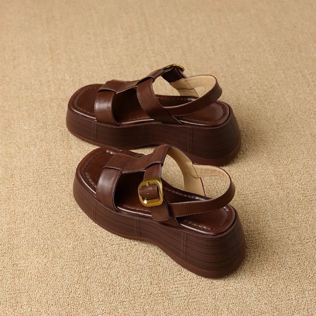 真皮涼鞋DANDT時尚牛皮復古工字帶厚底涼鞋（25 JUN LON)同風格請在賣場搜尋-歐美女鞋