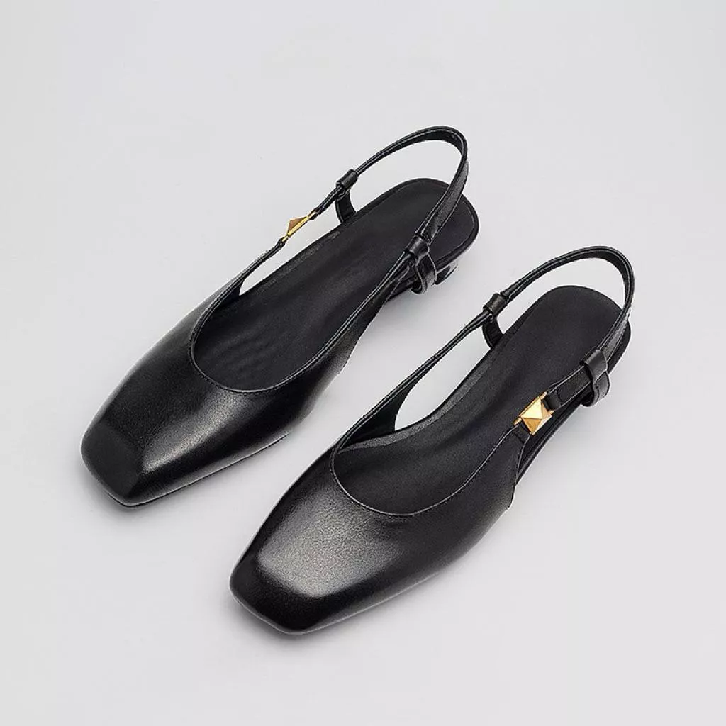 真皮涼鞋DANDT時尚牛皮方頭後空低跟涼鞋（25 JUN LON)同風格請在賣場搜尋-歐美女鞋