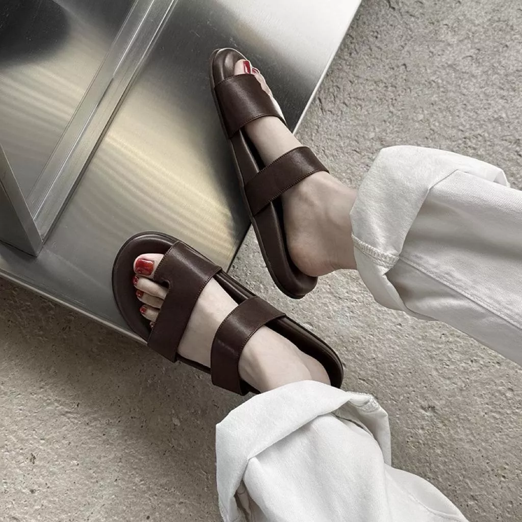 真皮涼拖DANDT時尚牛皮雙條帶套趾平底涼拖鞋（25 JUN LON)同風格請在賣場搜尋-歐美女鞋