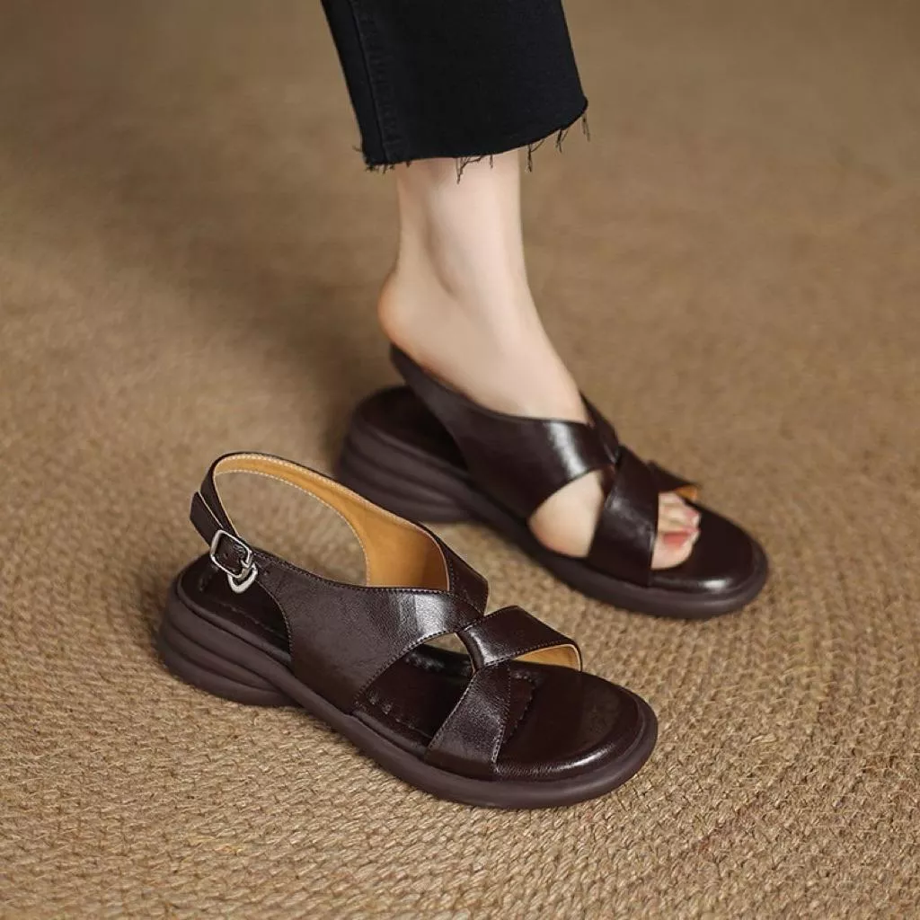 真皮涼鞋DANDT時尚羊皮交叉扭結露趾厚底涼鞋（25 JUN LON)同風格請在賣場搜尋-歐美女鞋