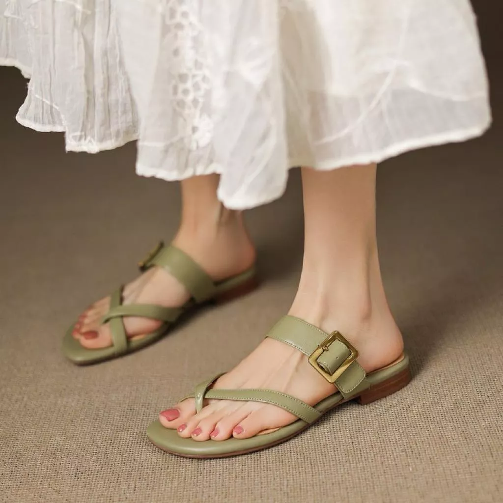 真皮涼拖DANDT時尚牛皮套趾一字釦飾羅馬涼拖（25 JUN LON)同風格請在賣場搜尋-歐美女鞋