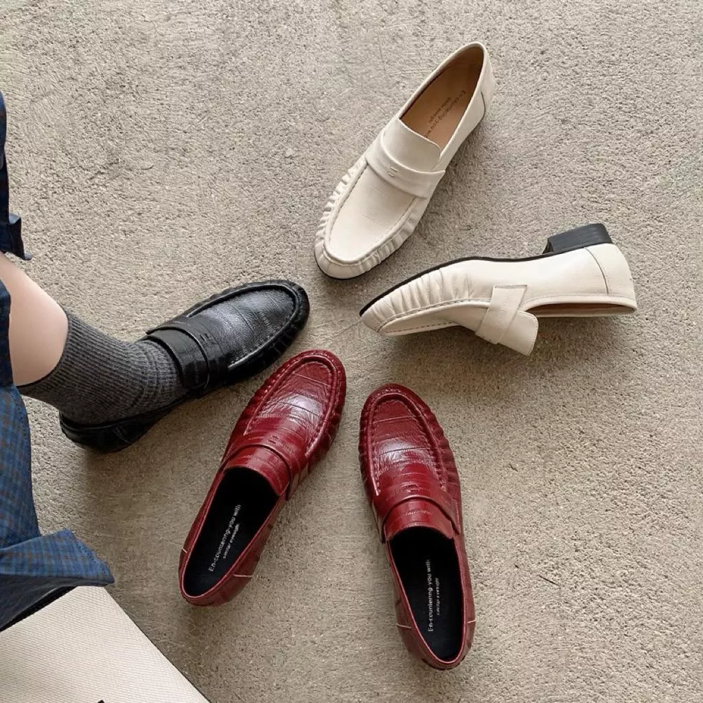 真皮樂福鞋DANDT時尚牛皮簡約皺摺樂福鞋（26 JAN BHS)同風格請在賣場搜尋-歐美女鞋