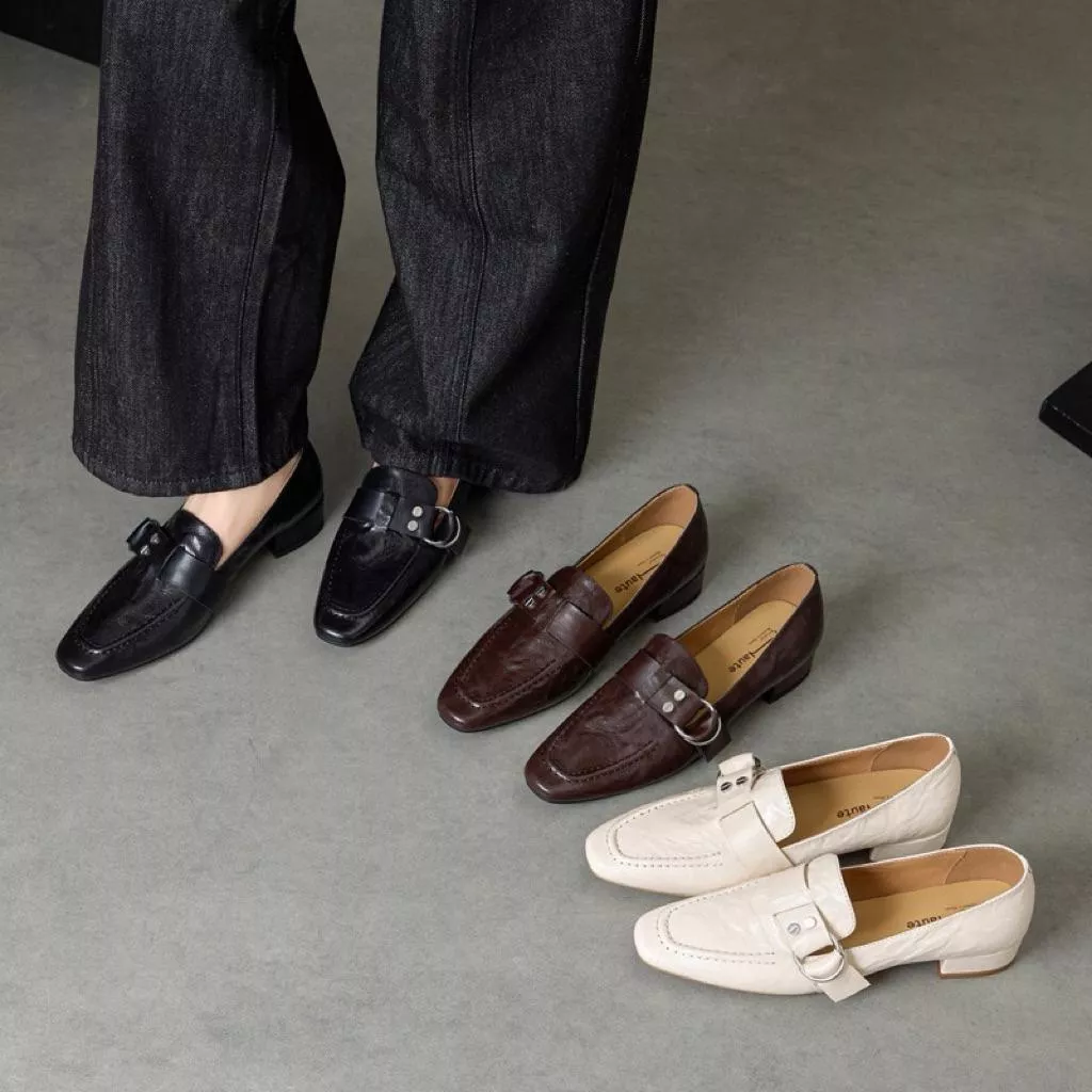 真皮樂福鞋DANDT時尚羊皮卯釘釦粗低跟方頭單鞋（26 JAN BHS)同風格請在賣場搜尋-歐美女鞋