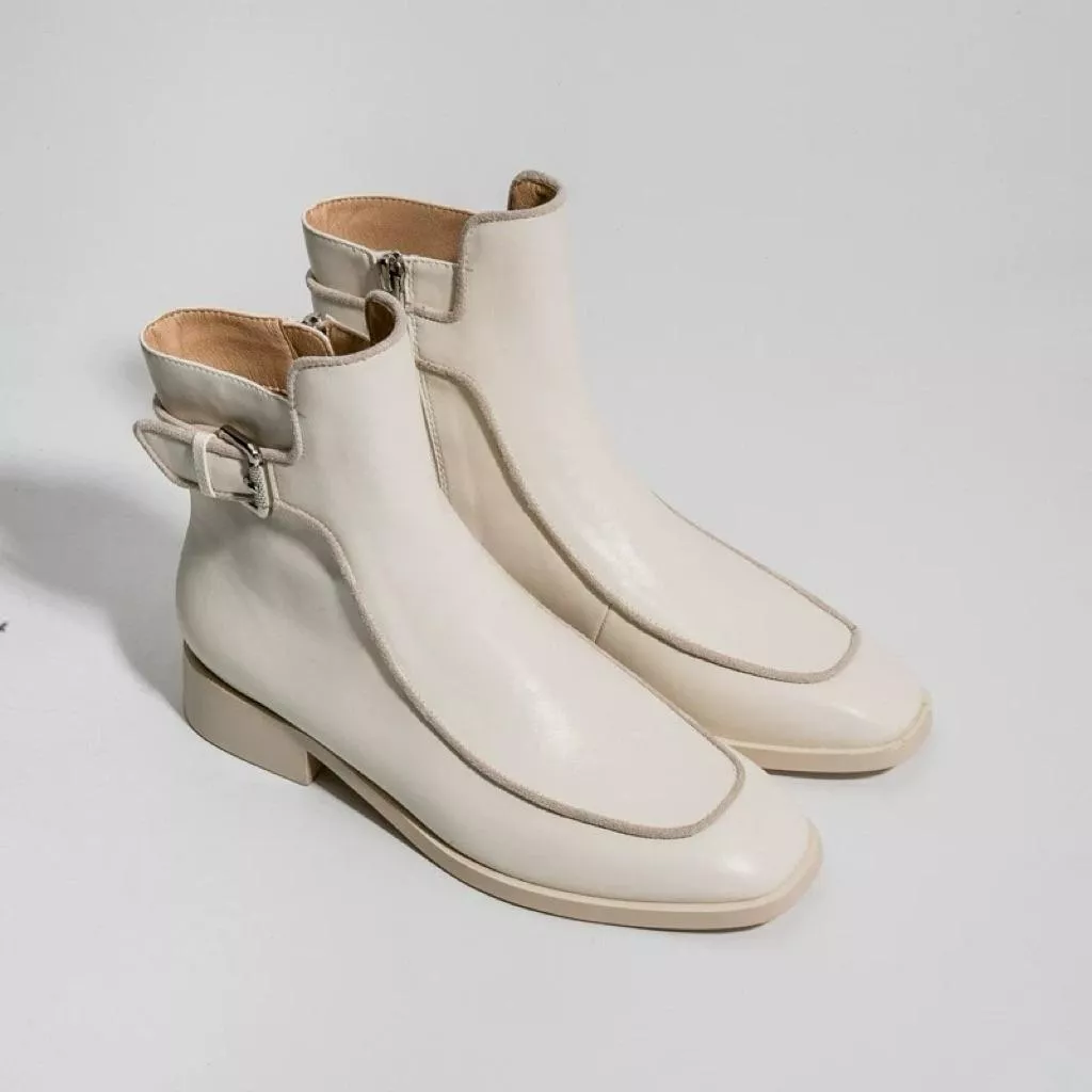 真皮短靴DANDT時尚牛皮側拉鍊釦帶方頭短靴（25 OCT TA)同風格請在賣場搜尋-歐美休閒鞋