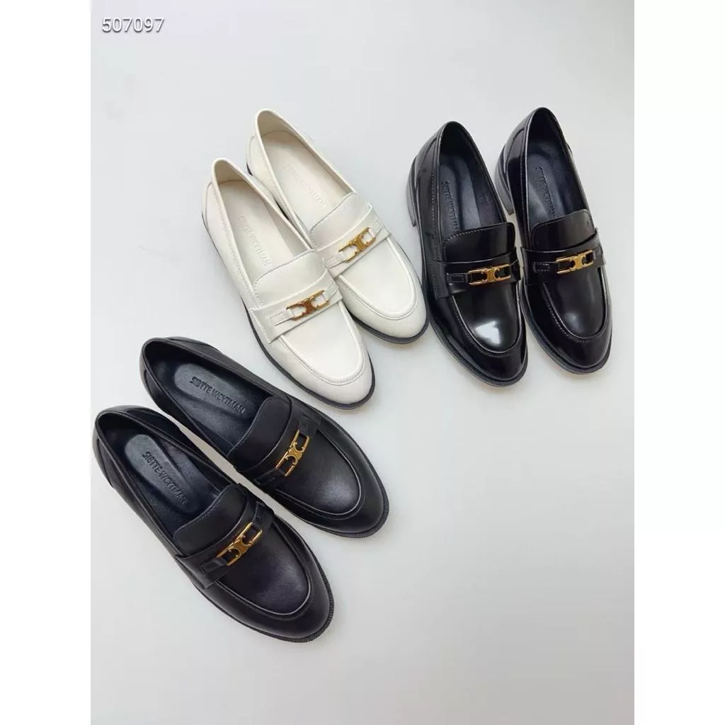 真皮單鞋DANDT時尚羊皮開邊珠牛皮金屬釦低跟簡約樂福鞋（25 DEC LUC)同風格請在賣場搜尋-外銷