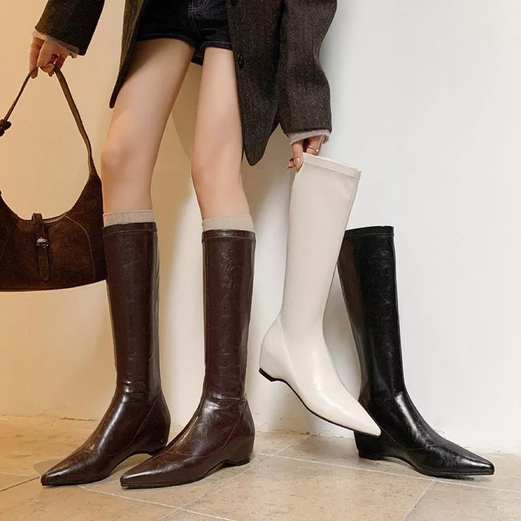 彈力長靴DANDT時尚彈力後拉鍊內增高尖頭長靴（25 NOV LON)同風格請在賣場搜尋-歐美休閒鞋