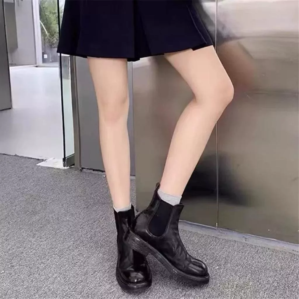 真皮短靴DANDT時尚水洗馬匹皺摺雀兒喜鬆緊煙筒短靴（25 OCT TA)同風格請在賣場搜尋-歐美休閒鞋