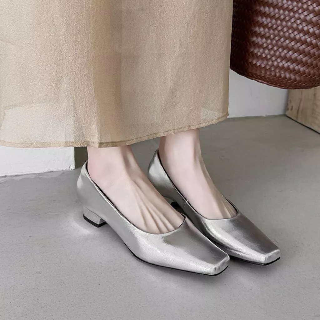 真皮跟鞋DANDT時尚牛皮簡約方頭通勤辦公室低跟鞋（25 AUG LON)同風格請在賣場搜尋-歐美女鞋