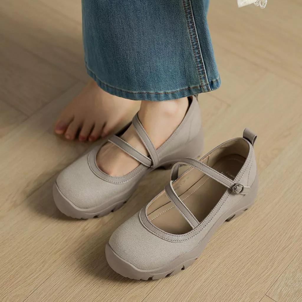 真皮單鞋DANDT時尚牛皮帆布圓頭軟底條帶休閒鞋（25 AUG LON)同風格請在賣場搜尋-歐美女鞋