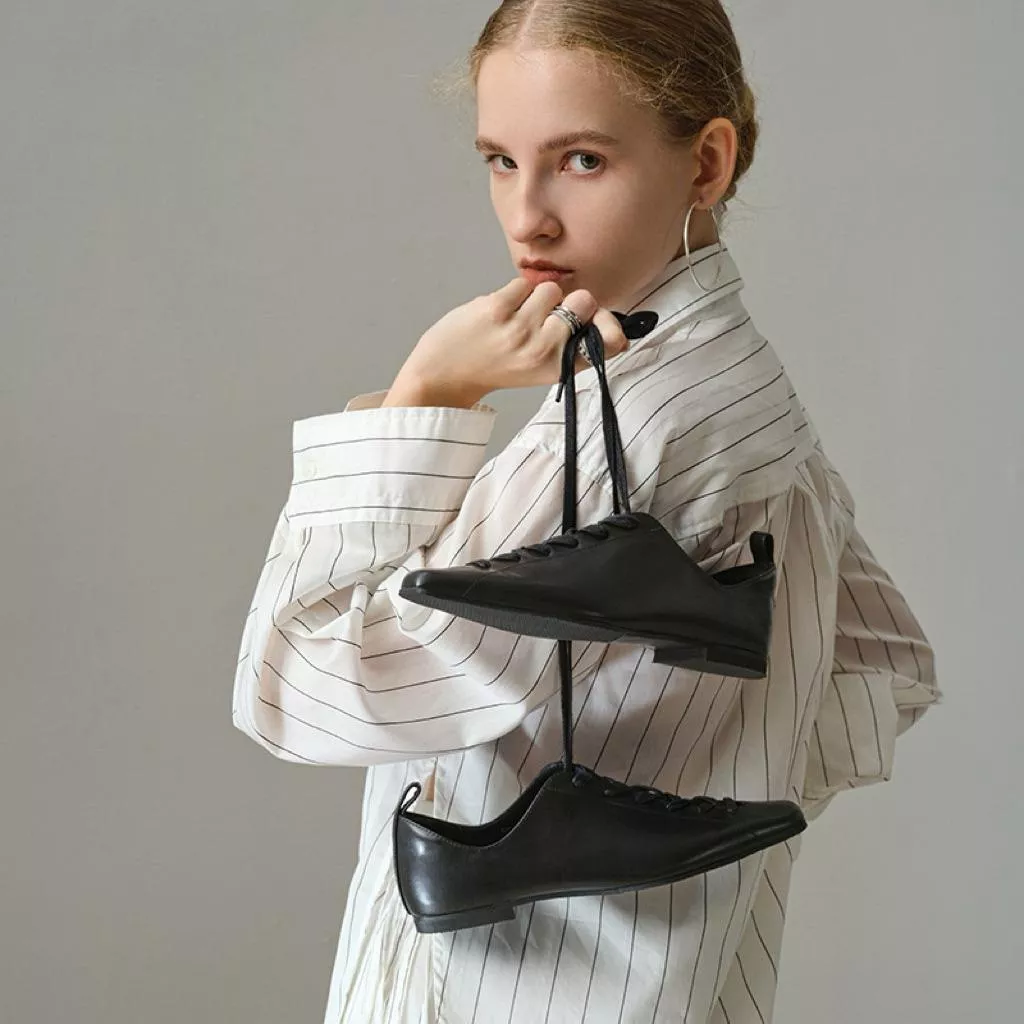 真皮平底鞋DANDT時尚植鞣牛皮法式繫帶英倫風平底鞋（25 SEP LON)同風格請在賣場搜尋-歐美女鞋