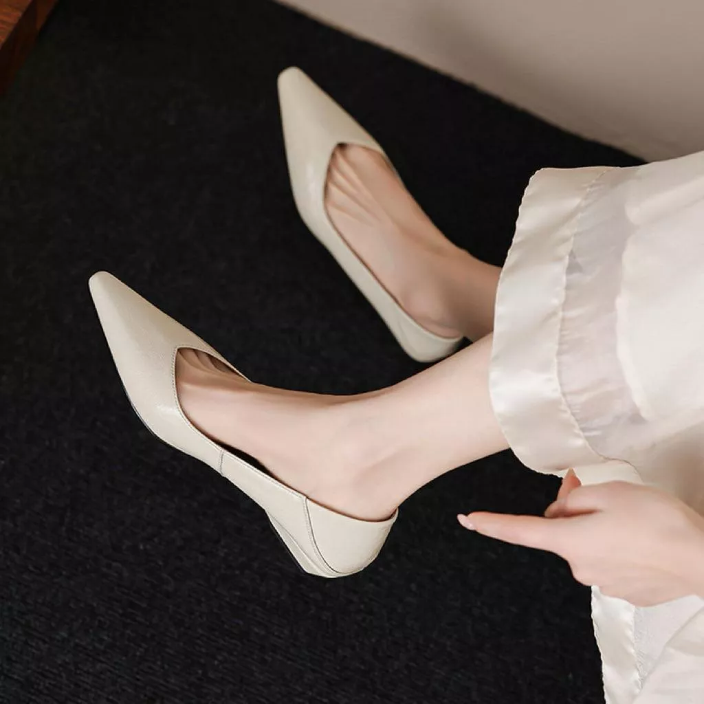 真皮單鞋DANDT時尚羊皮簡約坡跟通勤辦公室跟鞋（25 AUG LON)同風格請在賣場搜尋-歐美女鞋