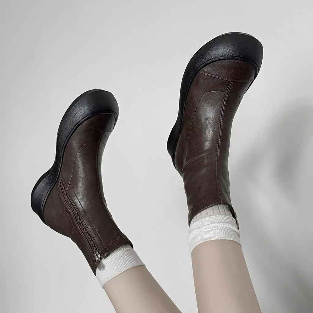 彈力厚底短靴DANDT時尚真皮內裡側拉鍊厚底圓頭短靴（25 SEP LON)同風格請在賣場搜尋-歐美女鞋