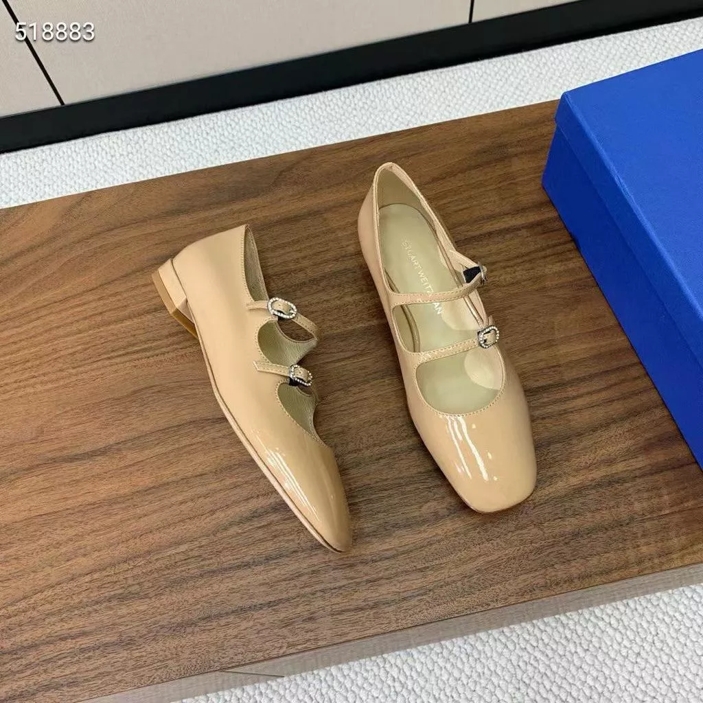 真皮跟鞋DANDT時尚牛漆皮瑪莉珍雙釦帶平底/跟鞋（25 JUL AUG)同風格請在賣場搜尋-外銷女鞋