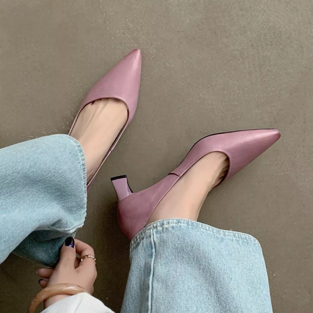 真皮跟鞋DANDT時尚水洗牛皮簡約尖頭粗跟鞋（25 AUG LON)同風格請在賣場搜尋-歐美女鞋