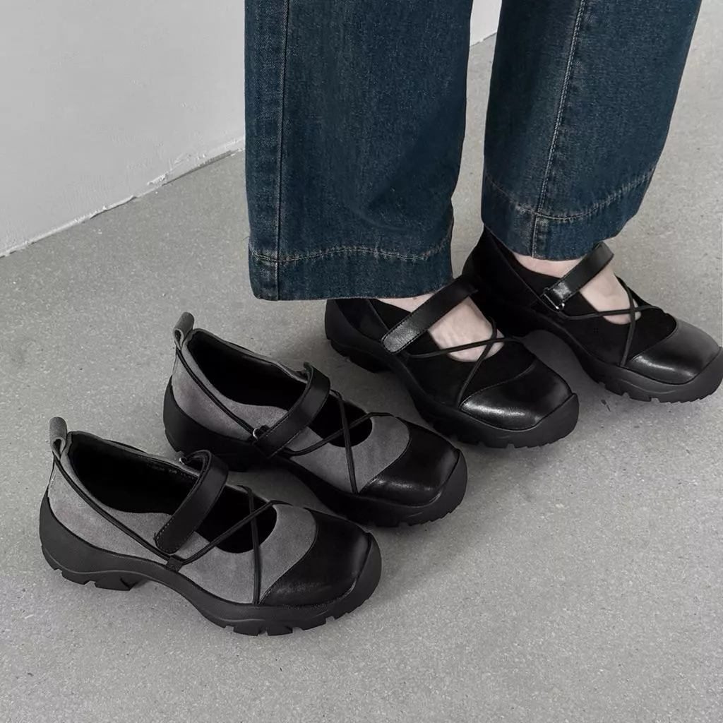 真皮單鞋DANDT時尚牛皮瑪莉珍拼接魔鬼粘舒適休閒單鞋（25 AUG LON)同風格請在賣場搜尋-歐美女鞋