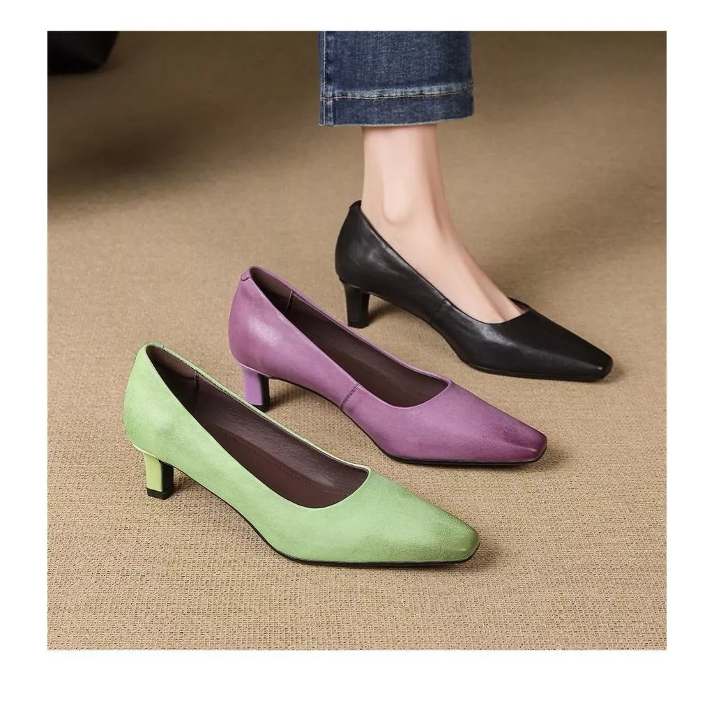 真皮跟鞋DANDT時尚植鞣牛皮法式簡約淺口通勤跟鞋（26 FEB LON)同風格請在賣場搜尋-歐美女鞋