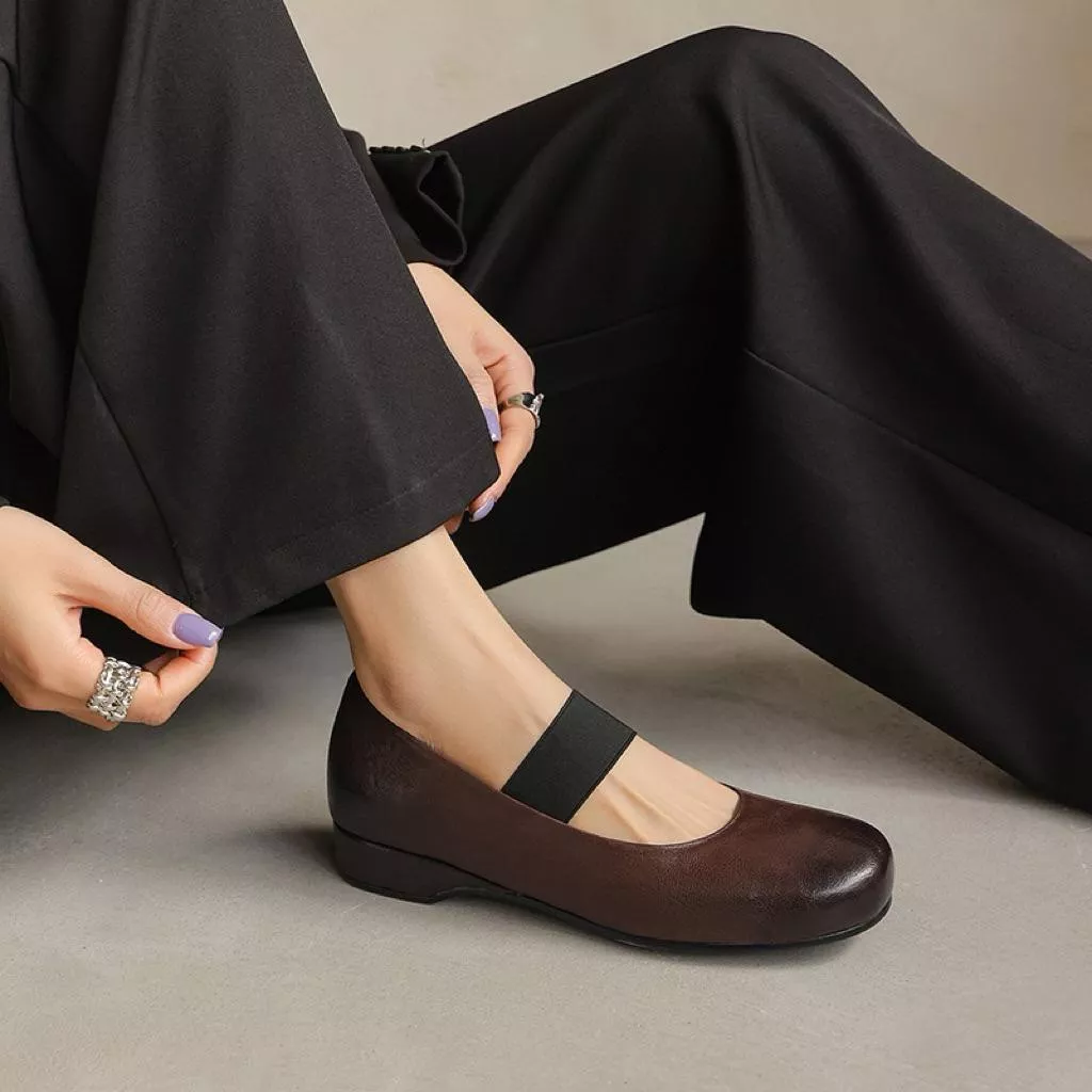 真皮低跟鞋DANDT時尚水洗羊皮法式圓頭鬆緊帶通勤休閒鞋（26 FEB LON)同風格請在賣場搜尋-歐美女鞋