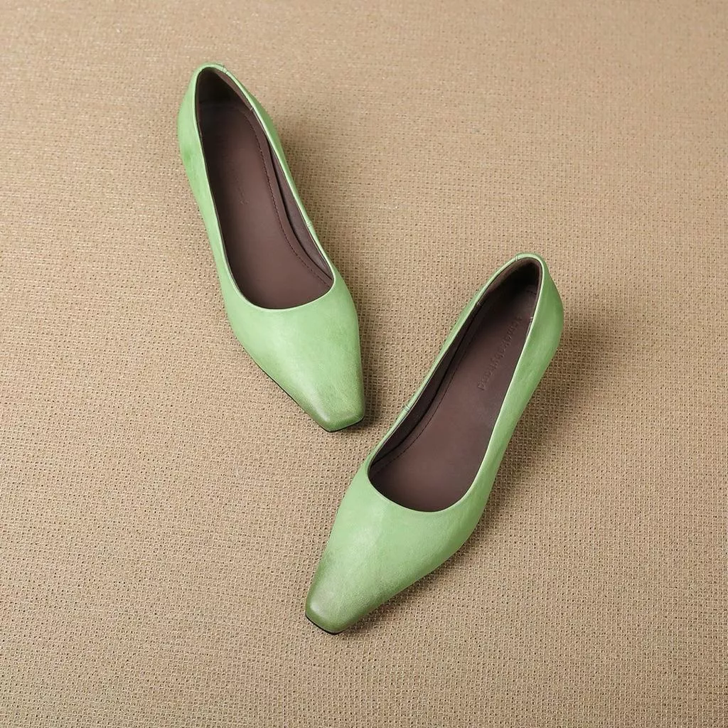 真皮跟鞋DANDT時尚復古擦色方頭中跟鞋（26 JAN BHS)同風格請在賣場搜尋-歐美女鞋