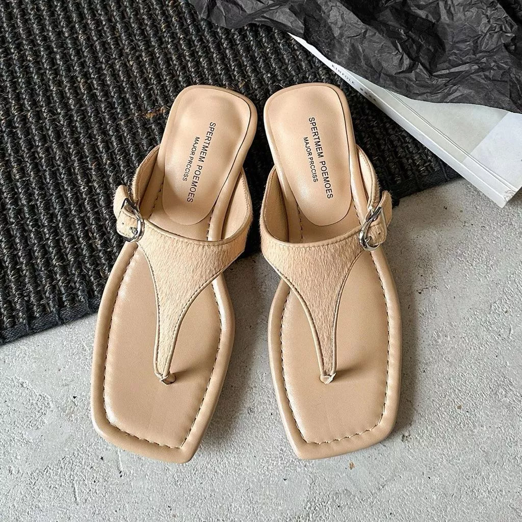 真皮涼拖DANDT時尚羊皮馬毛方頭夾趾低跟涼拖鞋（26 MAR LON)同風格請在賣場搜尋-歐美女鞋