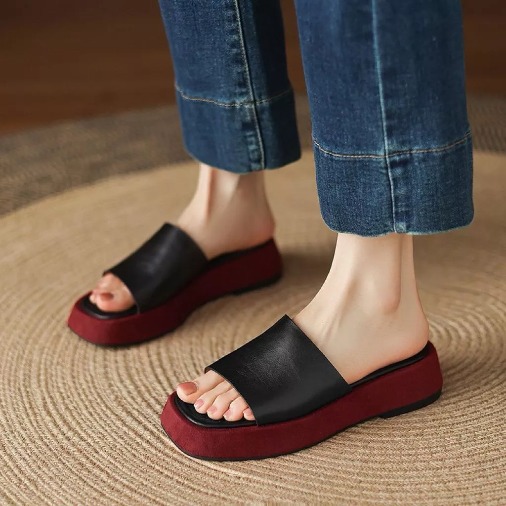 真皮拖鞋DANDT時尚牛皮方頭一字厚底涼拖（26 MAR LON)同風格請在賣場搜尋-歐美女鞋