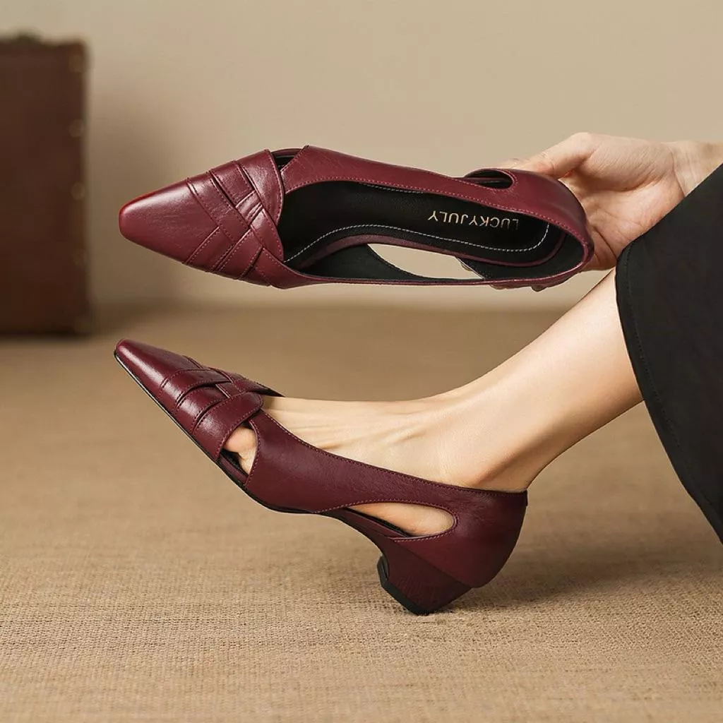 真皮單鞋DANDT時尚羊皮法式中跟編織鏤空涼鞋（26 MAR LON)同風格請在賣場搜尋-歐美女鞋