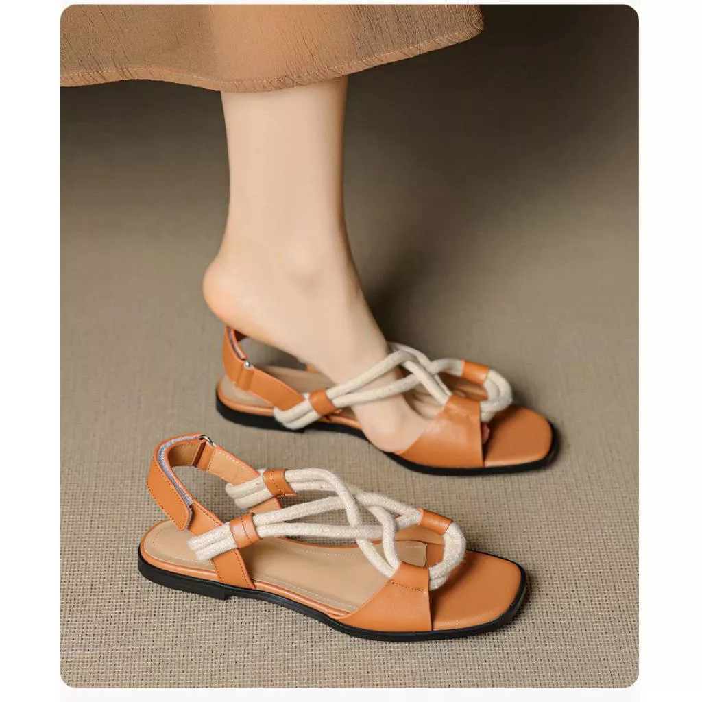 真皮涼鞋DANDT時尚牛皮法式復古抽繩涼鞋（26 MAR LON)同風格請在賣場搜尋-歐美女鞋