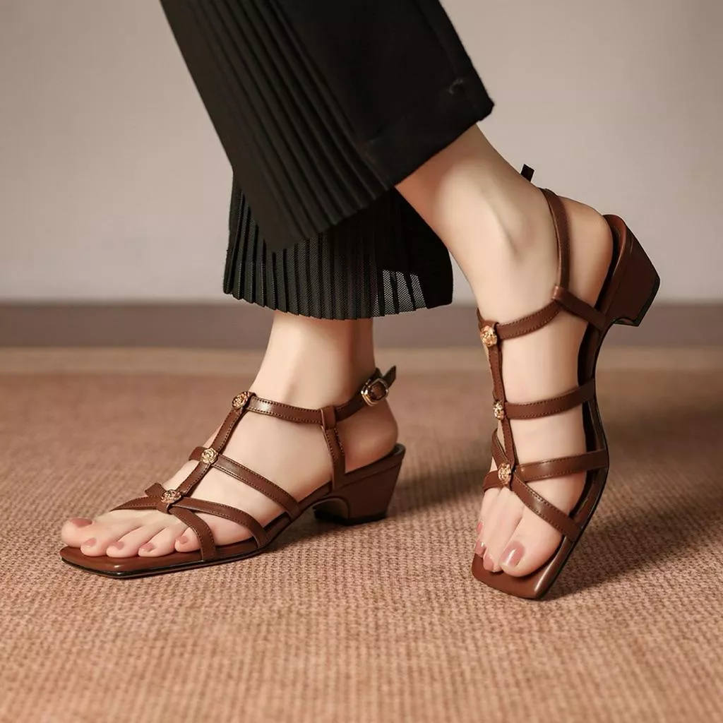 真皮涼鞋DANDT時尚牛皮方頭條帶粗跟涼鞋（26 MAR LON)同風格請在賣場搜尋-歐美女鞋