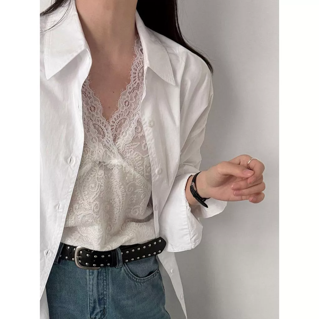 DANDT 天絲v領無袖蕾絲花邊打底背心女26春新款提花內搭上衣ss993(26 MAR LUC)