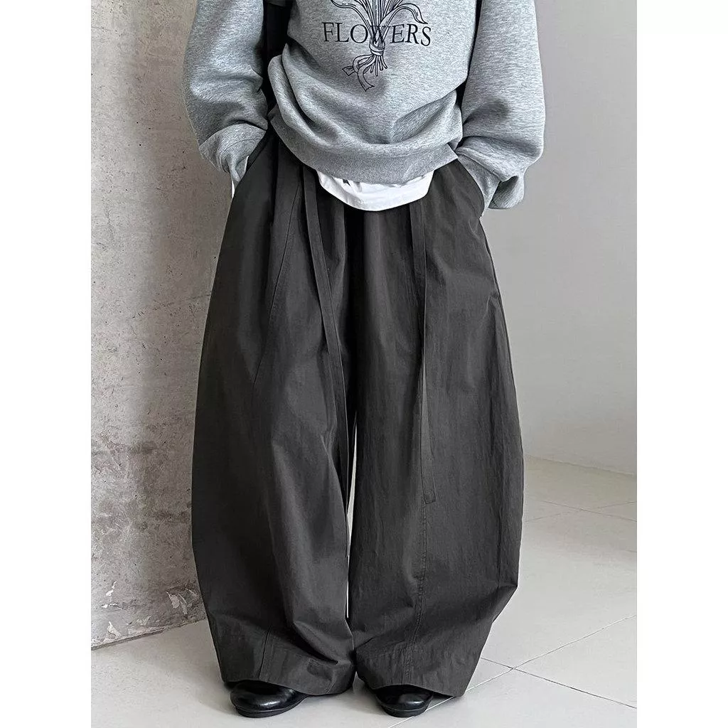 DANDT 韓系高腰綁帶闊腿氣球褲女秋季新款寬鬆遮肉彎刀拖地長褲1720(26 MAR LUC)