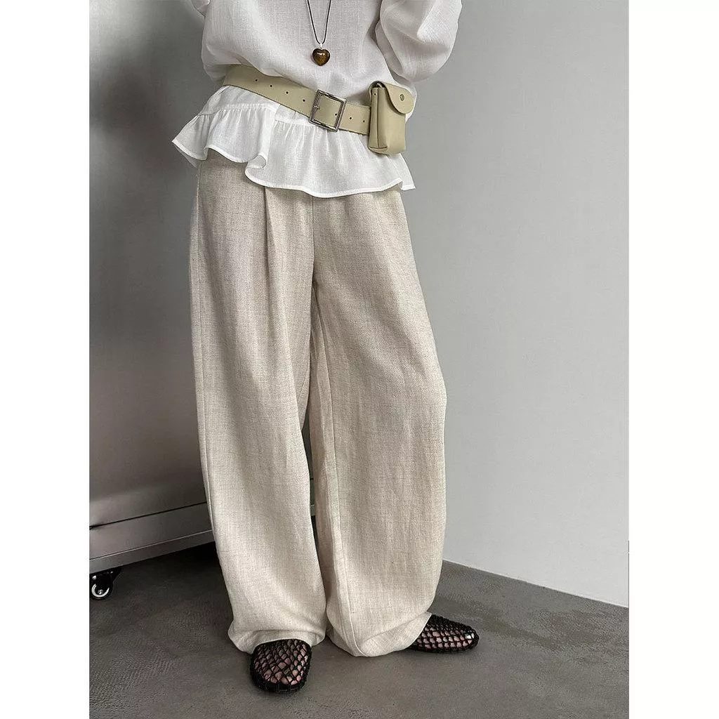 DANDT 天絲亞麻垂墜感鬆緊腰闊腿褲女26春季遮肉顯瘦休閒長褲1786(26 MAR LUC)