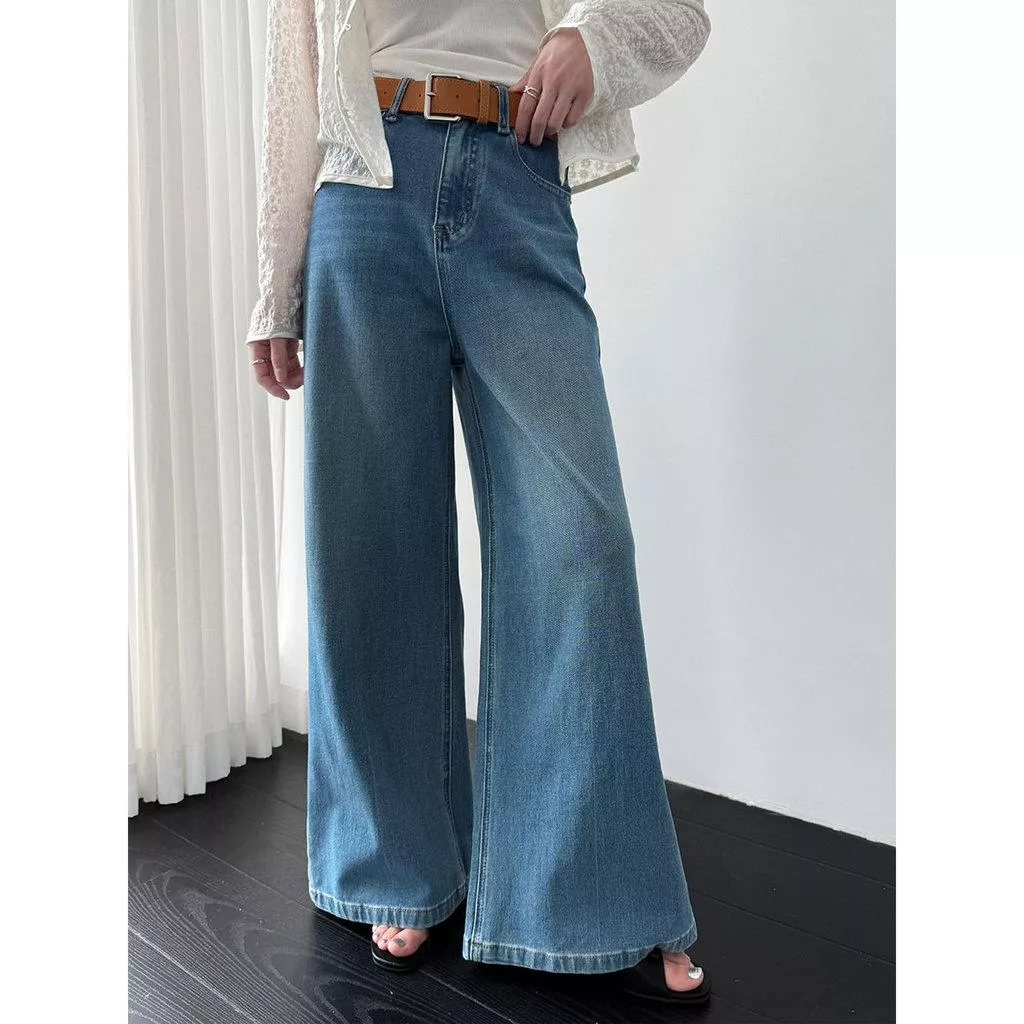 DANDT 韓系簡約四面彈垂感顯瘦配腰帶闊腿褲女26春新款牛仔褲22025(26 MAR LUC)