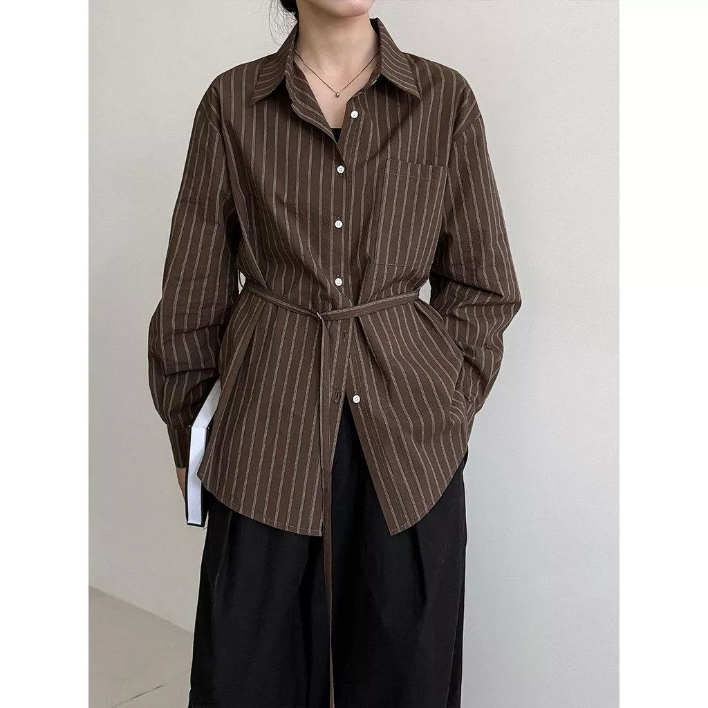 DANDT 韓系通勤氣質肌理感條紋休閒襯衫女春新款復古輕熟上衣8532(26 MAR LUC)