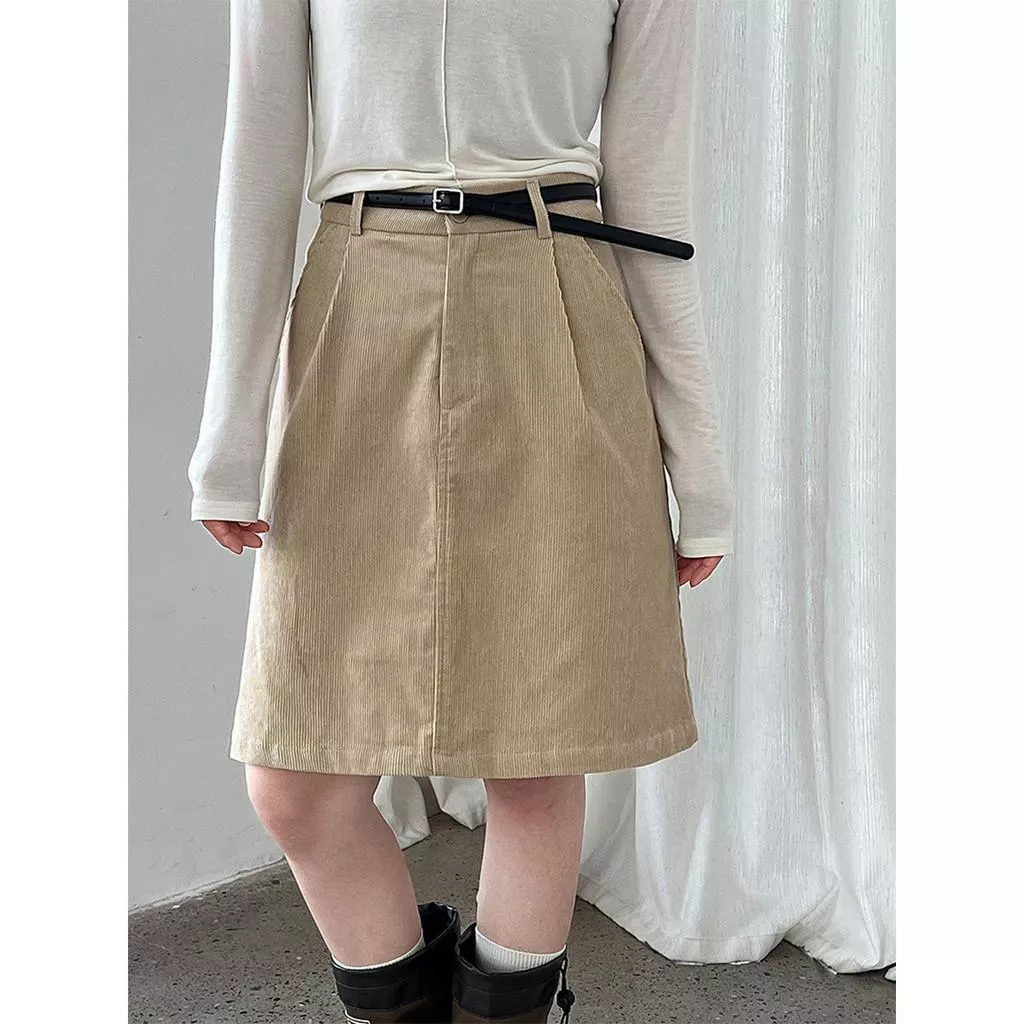 DANDT 早春新款韓系簡約燈芯絨半身裙女百搭高腰顯瘦包臀短裙1737(26 MAR LUC)