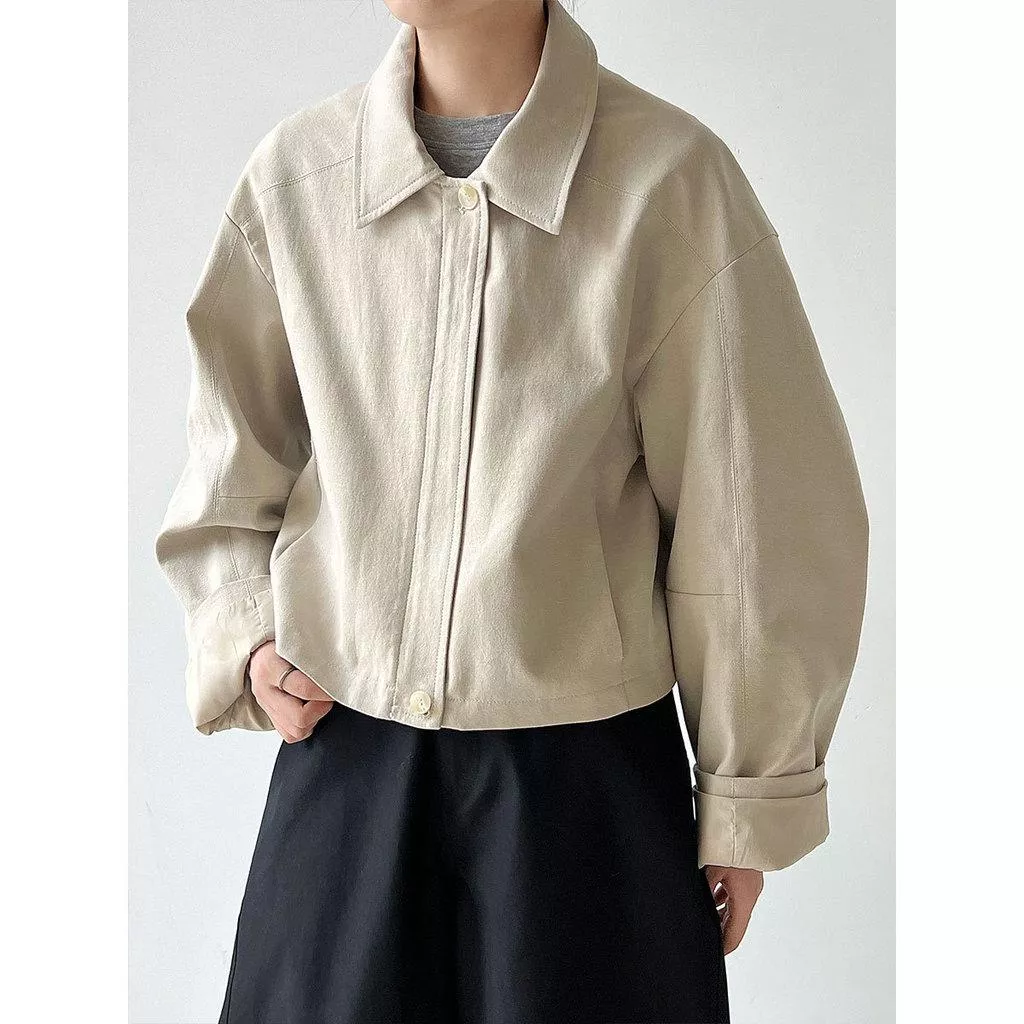 DANDT 極簡高級感翻領夾克外套女短款秋季新款休閒挺闊棉麻上衣9780(26 MAR LUC)