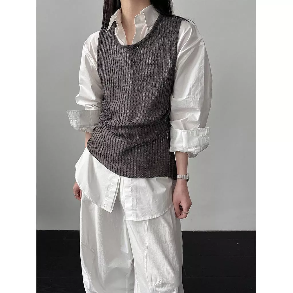 DANDT 設計感鏤空綁帶垂感針織背心女26春季新款休閒薄款上衣ss999(26 MAR LUC)