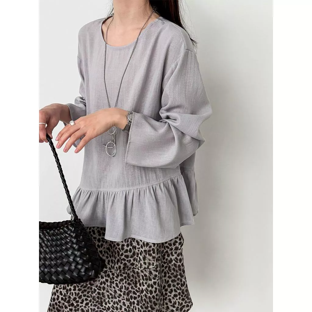 DANDT 韓系溫柔風荷葉邊上衣女2026春季百搭寬鬆亞麻透氣小衫3907(26 MAR LUC)