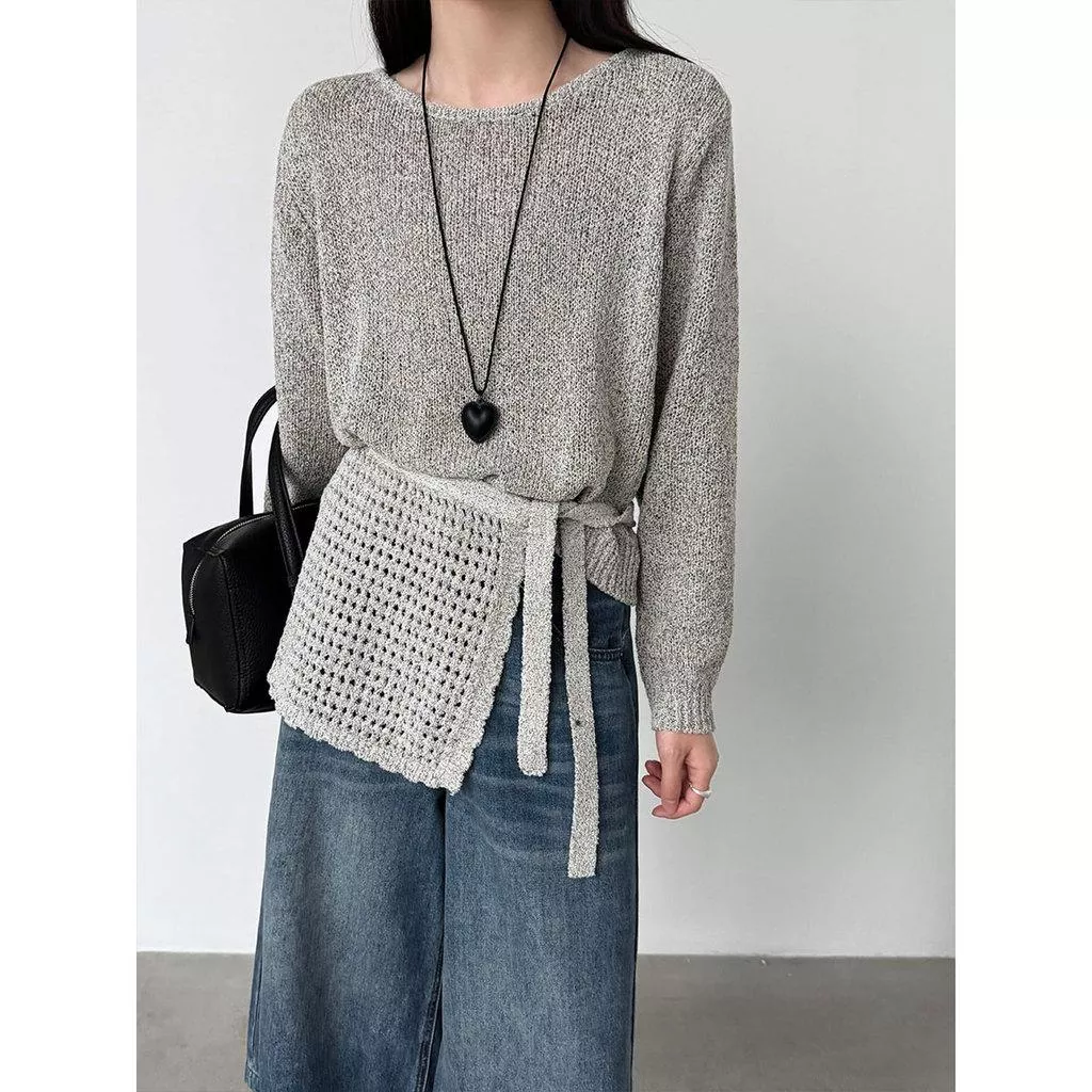 DANDT 慵懶設計感肌理帶屁簾針織套裝女26春新款高級感上衣ss1001(26 MAR LUC)