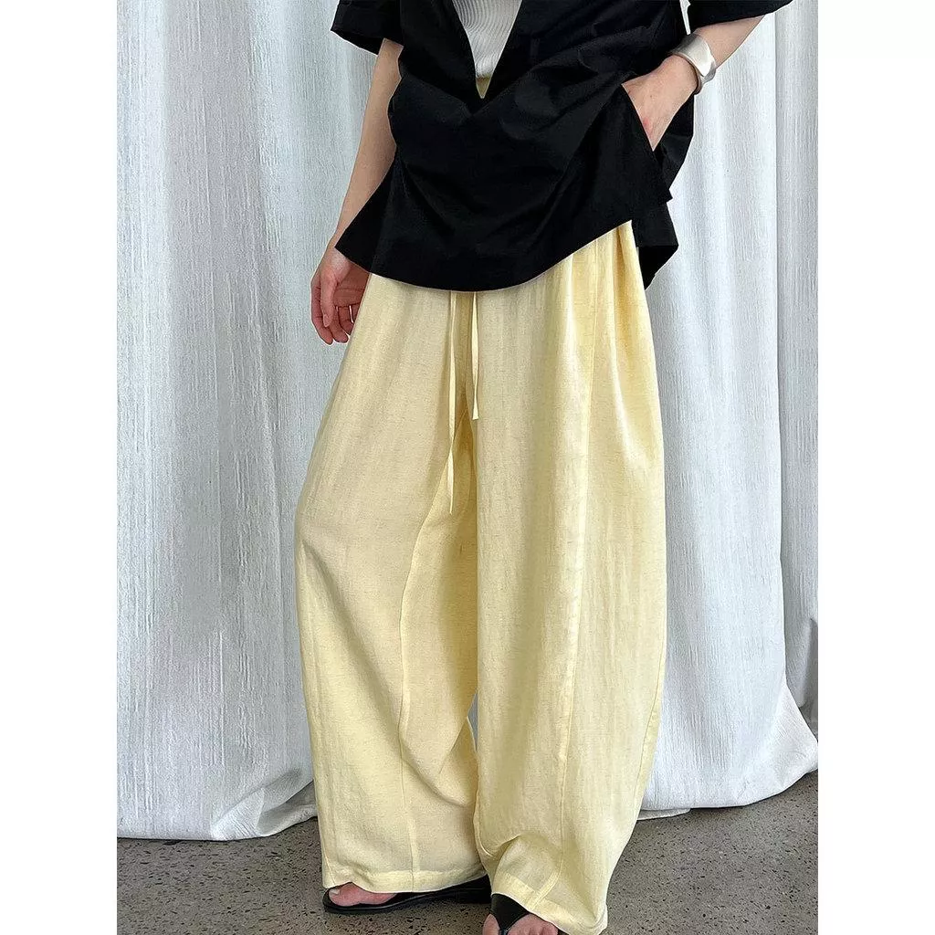 DANDT 鬆弛感高腰闊腿休閒褲女夏季新款慵懶風寬鬆顯瘦鐮刀褲1891(26 MAR LUC)