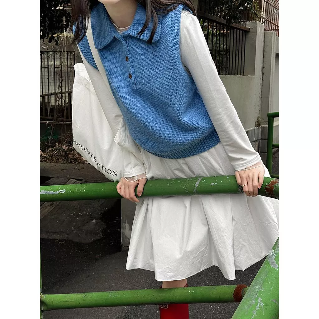 DANDT 高級感韓系Polo翻領針織馬甲2026早春簡約疊穿背心上衣ss968(26 MAR LUC)